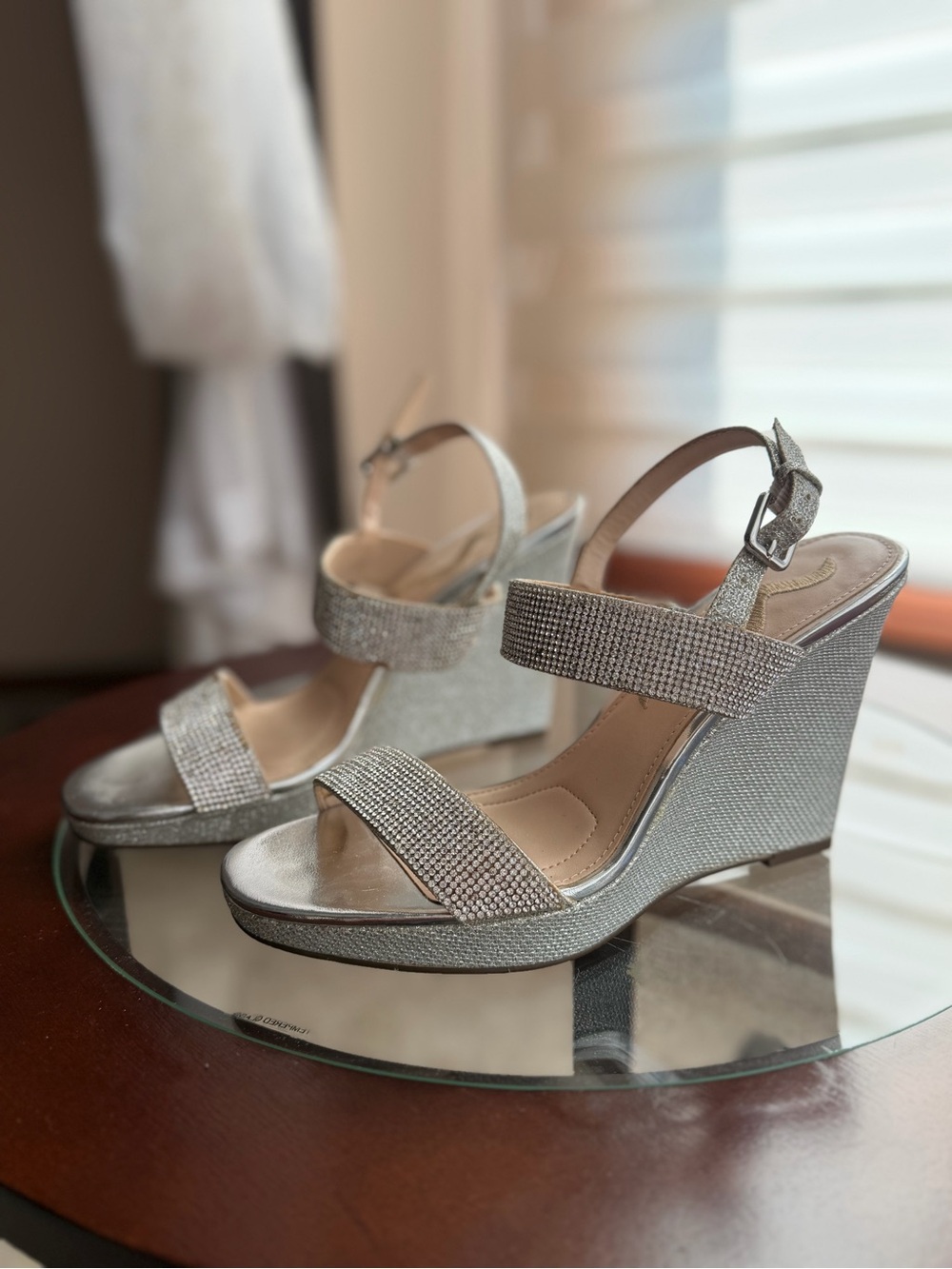 Nina Silver Rhinestone Wedge Sandals